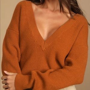 Lulus rust brown reversible knit v-neck sweater